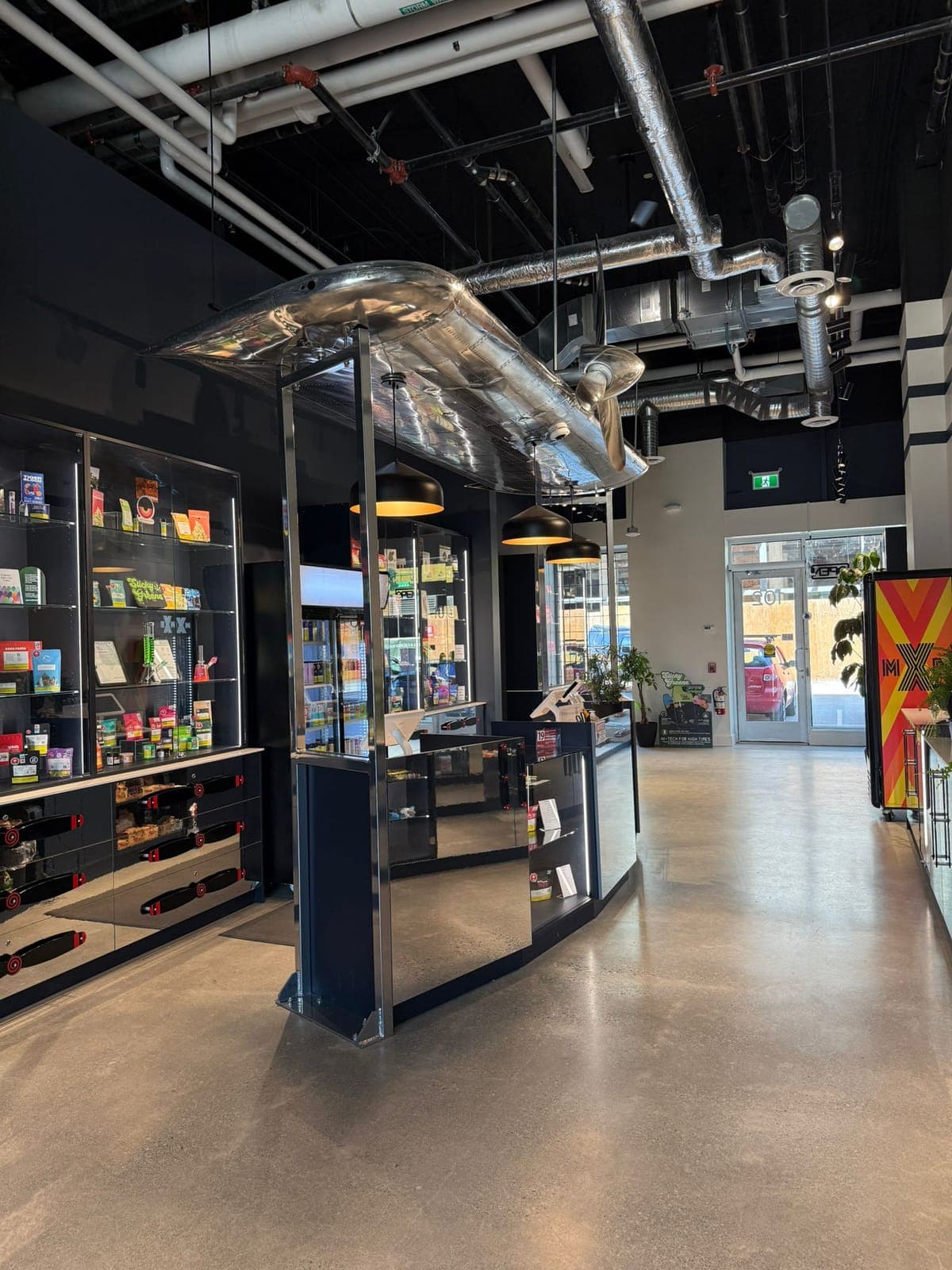 Product shelves stocked with craft cannabis